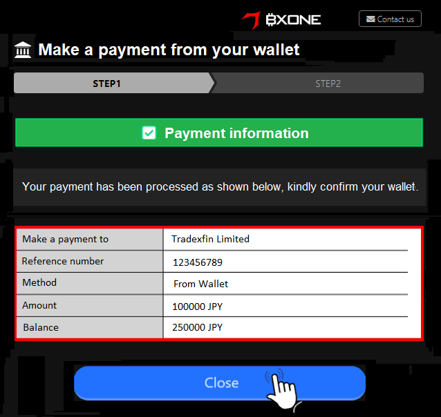 XM BXONE 入金完了