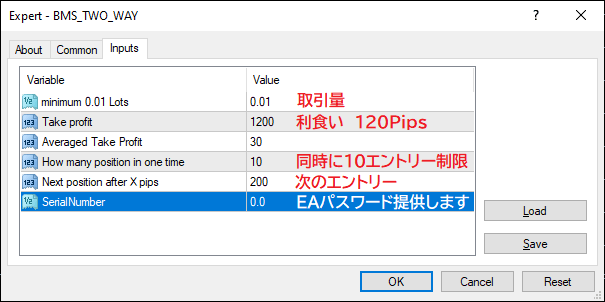 XM両建てEA自動売買設定